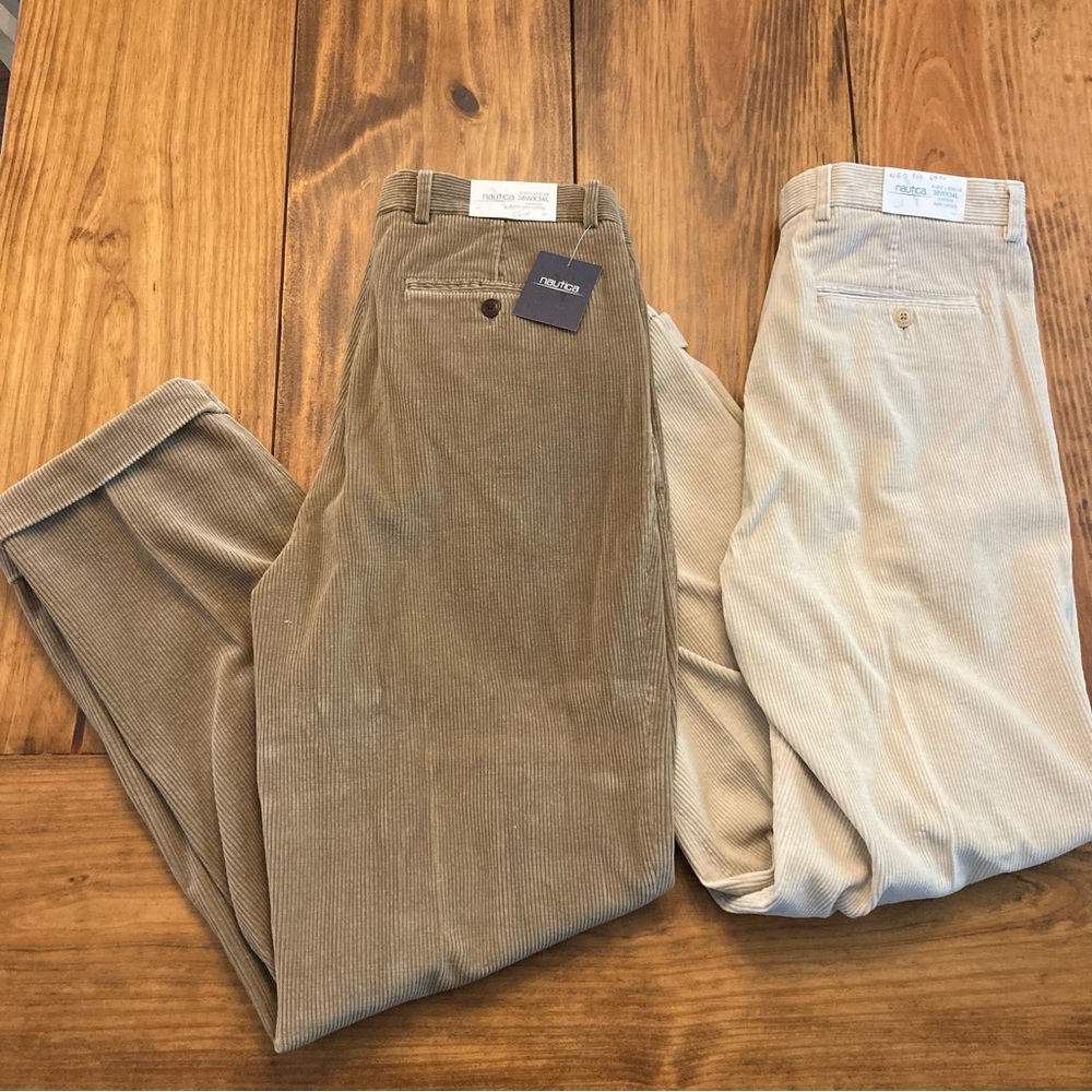 NWT Nautica Mens 38x34 Pleaded Cuffed Corduroy Pants